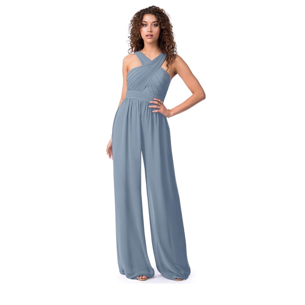 AZAZIE BERDIE Pleated Chiffon Jumpsuit Dusty Blue